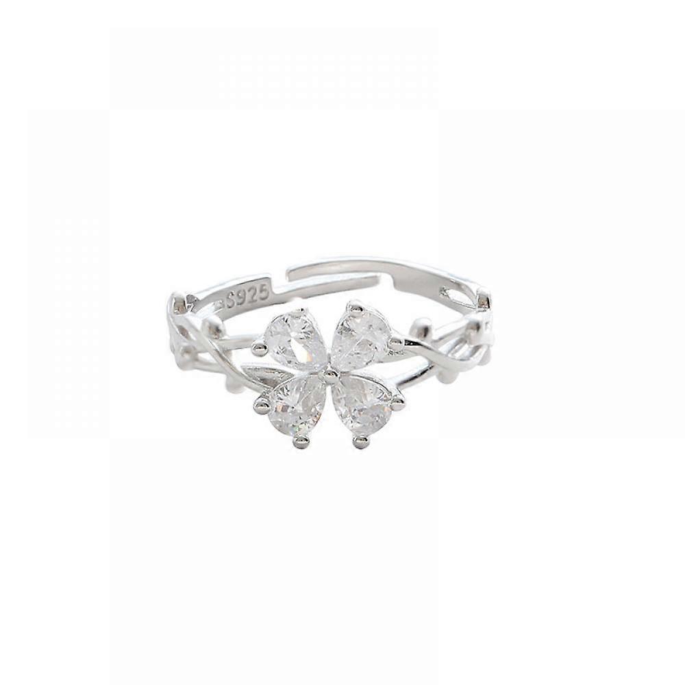 Silver Elegant Four-leaf Clover Simple Ring Women Silver