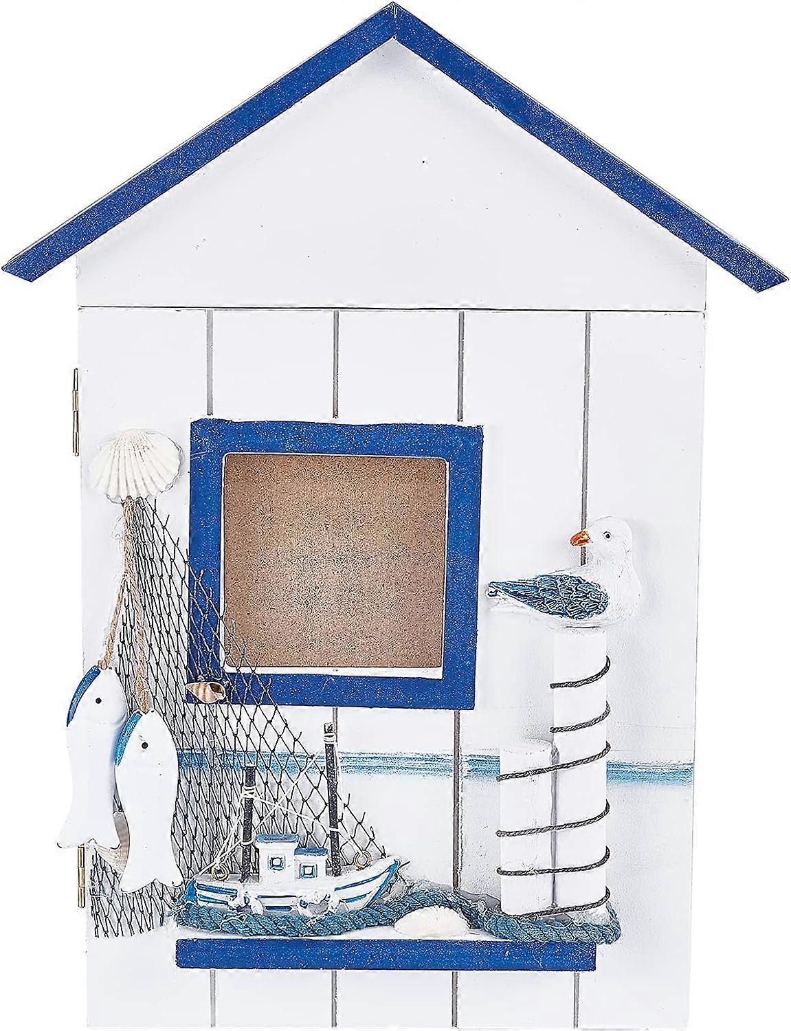 Επιτοίχια Μπρελόκ, Μπρελόκ Γραφείου Μεσογειακού Στυλ με 6 Γάντζους Ναυτικό Ξύλινο Βασικό Κουτί Αποθήκευσης