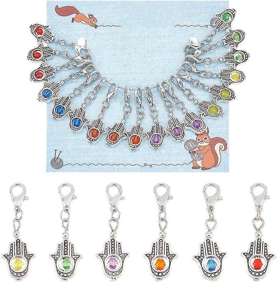 18 Pcs Hamsa Hand Stitch Markers, Alloy Locking Stitch Marker with Acrylic Beads Removable Lobster Clasp Locking Knitting Markers for Knitting Weaving