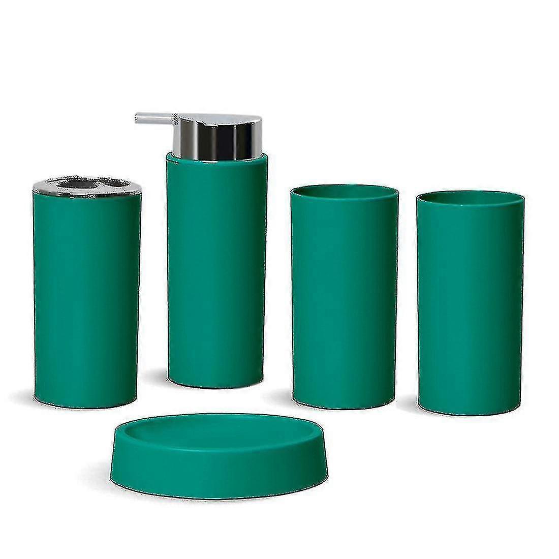 Solid Color Bathroom Toiletries Set Toothbrush Soap Dishes 5 Pack Dark Green