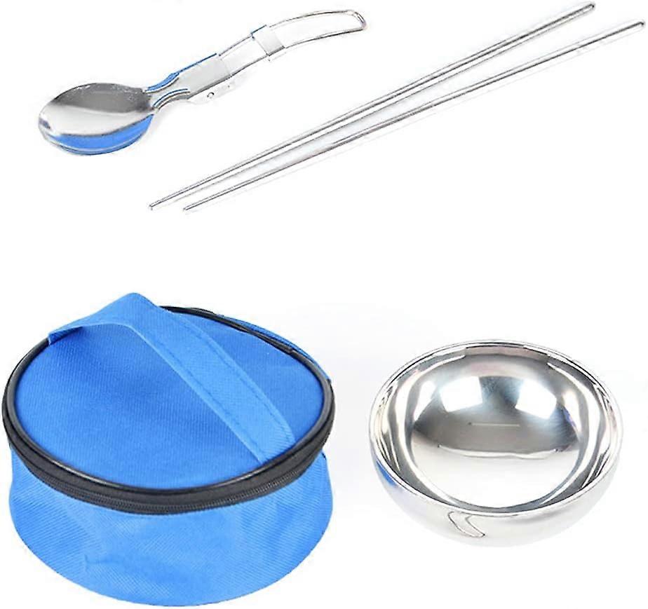 Camping Cookware Set,Camping Accessories Tableware Set Stainless Steel Dinnerware Set with Bowl Chopsticks Spoon Blue