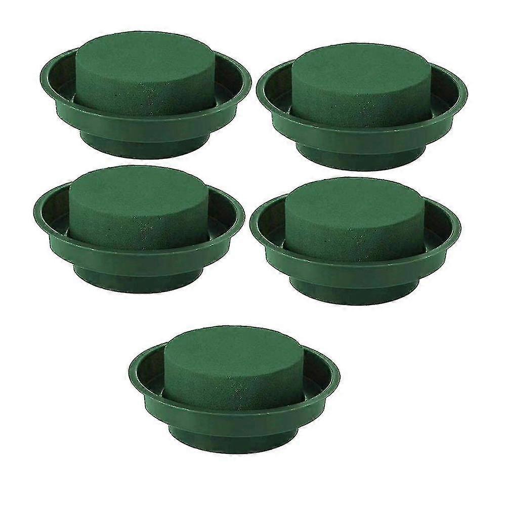 5 Pack Diy Flower Arrangement Kit Green Round Wet Floral Foam With Bowl, Wedding Aisle Flowers, Par