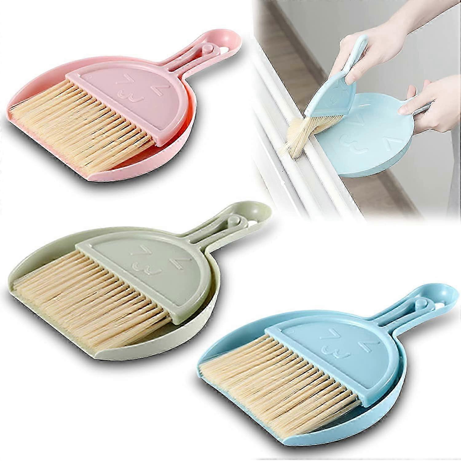 Mini Dustpan and Broom Set, Blue, 3-Piece Desktop Cleaning Tools