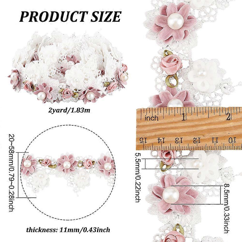 2 Yards Flower Lace Edge Trim Ribbon with Pearl & Rose Daisy 2.3 inch Wide Vintage Style White Trimmings Edging Fabric Floral Embroidered Lace for Sew