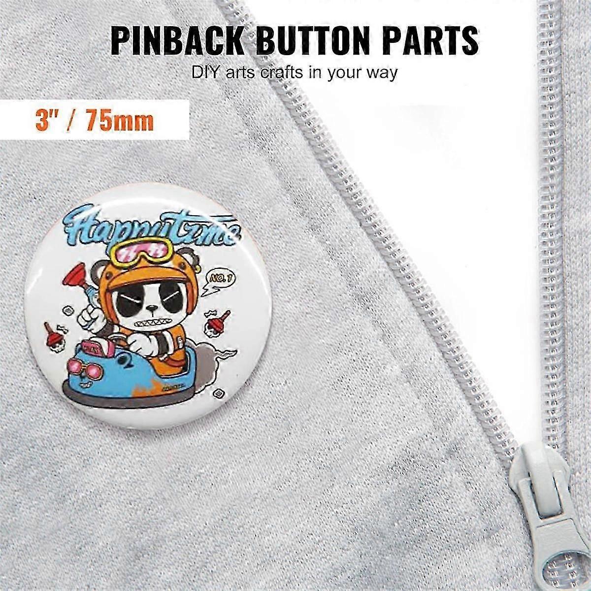 200 Sets 3 Inch 75mm Pin Back Button Parts For Button Maker Machine, Diy Round Button Badge Parts