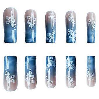 Blue Gradient Ripple Fake Nails Abs Material Gentle To Nails Skin Nails  SHEIN Style