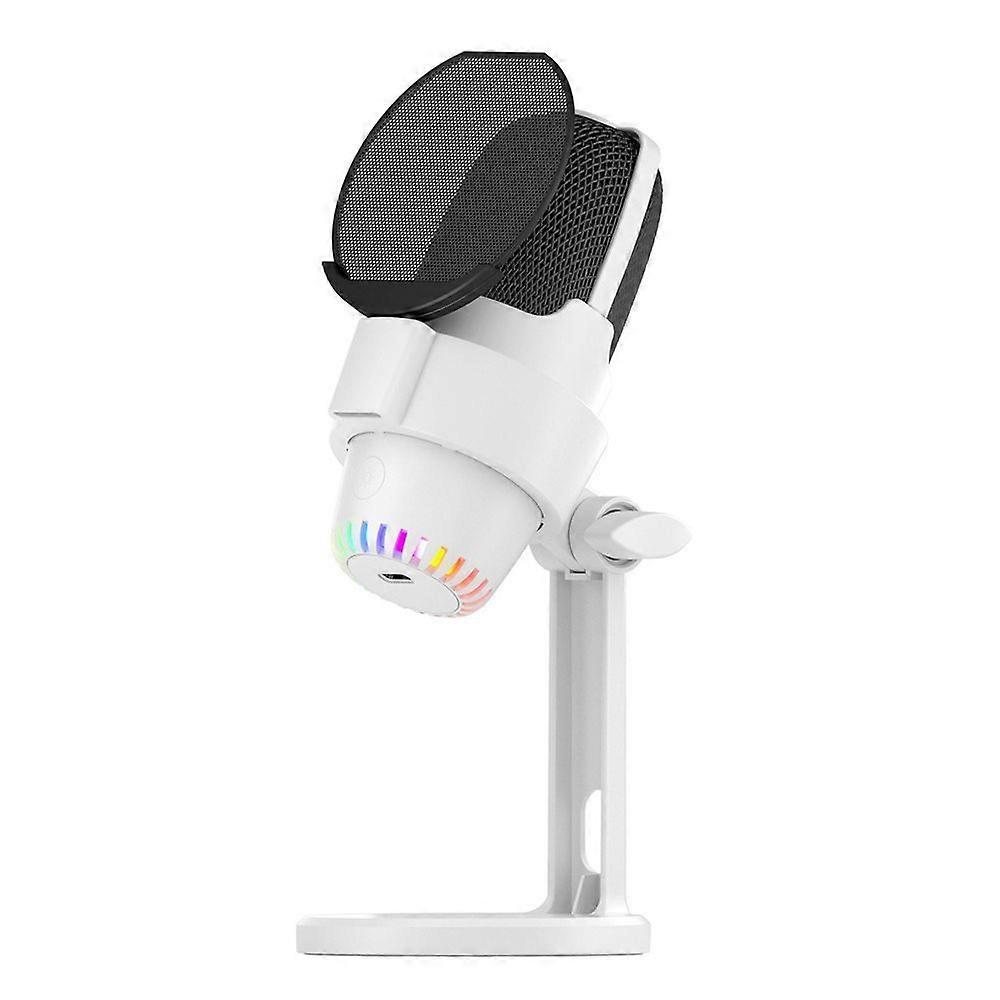 Gaming USB Microphone Dynamic RGB Lighting Effects Noise Reduction One-Touch Operation Laptop Mic with Adjustable Stand