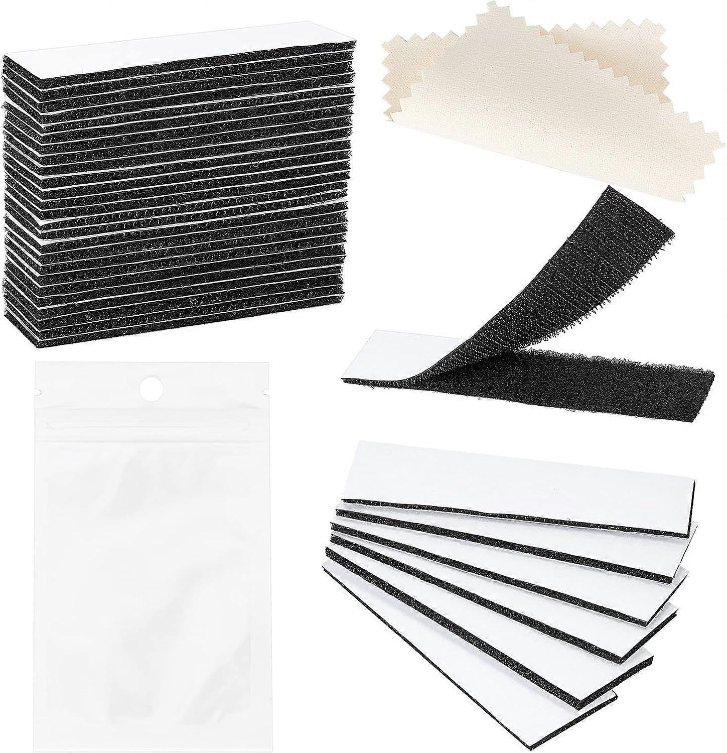 25 Sets 4.1x1.2" Self Adhesive Hook and Loop Strong Double Sided Sticky Tape Removable Extra Adhesive Mounting Tape for Home Office Walls Floor Door