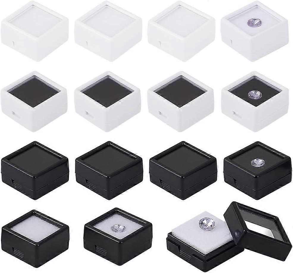 36 Pcs 4 Styles Gemstone Display Box Diamond Display Case Plastic Jewelry Display Container with Clear Top Lids and Sponge for Crystal Coins Gift Pack