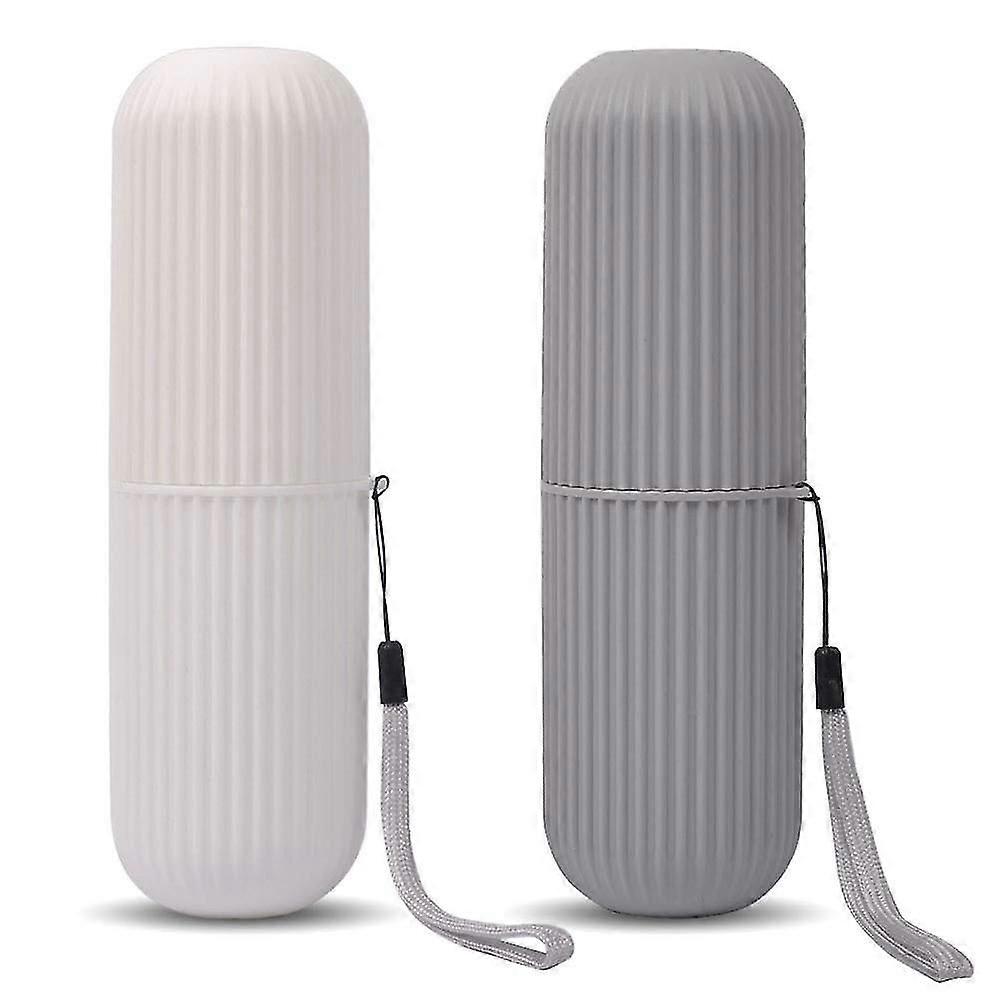 Travel Toothbrush Case And Carrier, 2 Pcs Portable Business Trips Wash Cup Holder Organizer For Trips And Daily Use (grey+white)