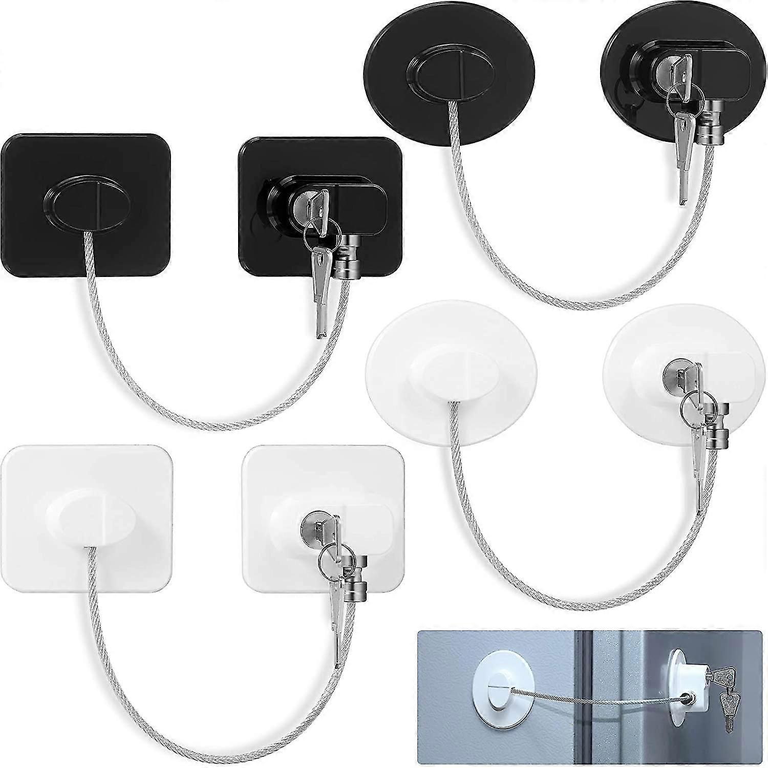 4 Pieces Fridge Lock Refrigerator Lock With 8 Key, Freezer Lock Child Safety Cabinet Lock With Adhesive For Kitchen Appliance, Openable Furniture, Sli