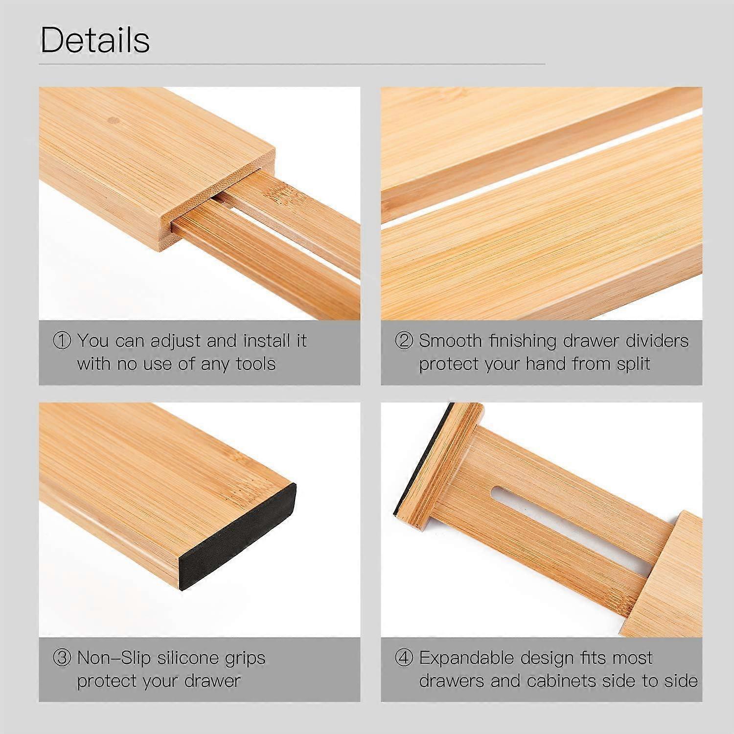 Stylish Adjustable Expandable Bamboo Drawer Organizer