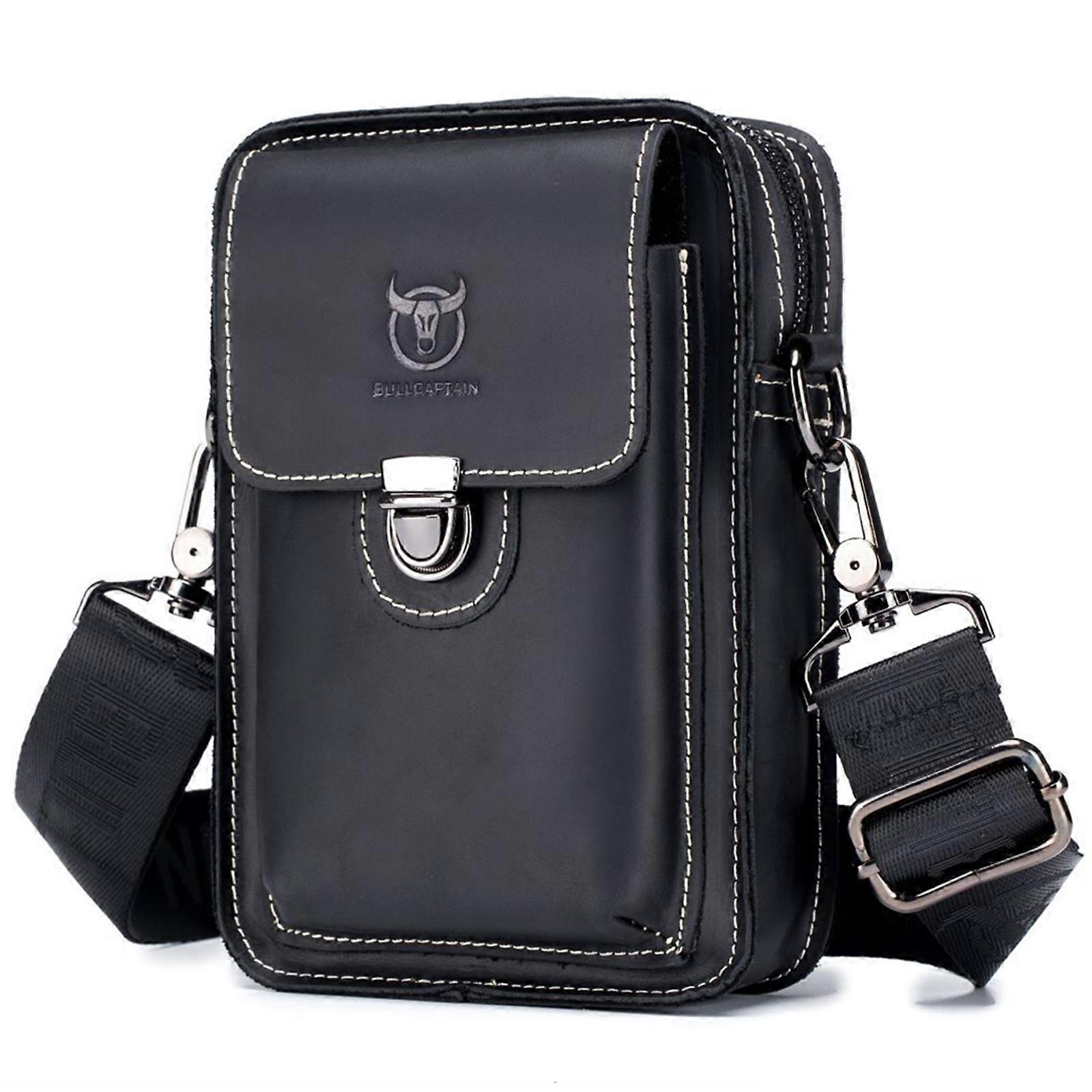 洗練されたブラックレザー電話バッグ