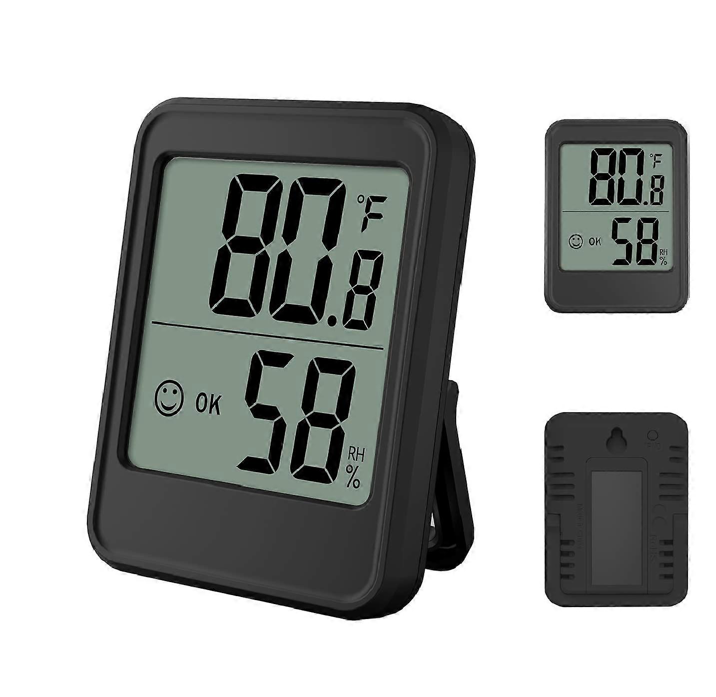 Digital Thermometer With Humidity Indicator Mini Size Indoor Hygrometer Moisture Monitor For Home Office Garage Black