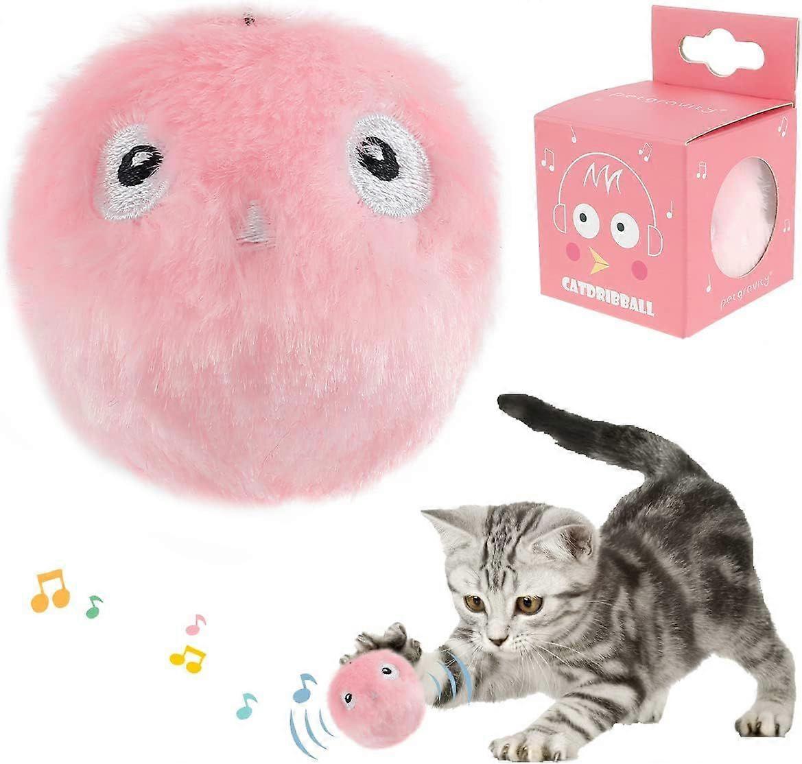 Interactive Cat Toy, with Cries of Birds, Frogs and Crickets, Plush Cat Balls Chase(Pink (Birds Sound))