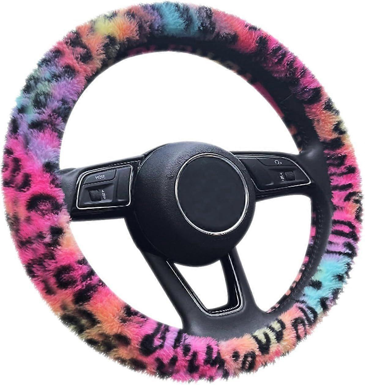 Leopardprickig rattöverdrag - Batiktryck, elastiskt, plyschigt, varmt vinterbilöverdrag