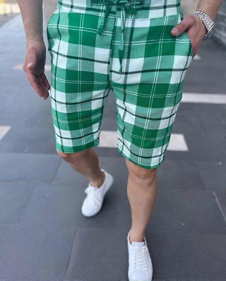 Sommarmode herrrutiga randiga casual shorts