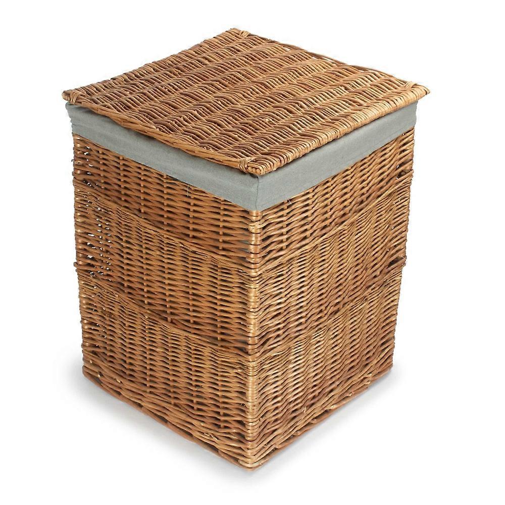 Light Steamed Square Wicker Laundry Basket With Grey Sage Lining