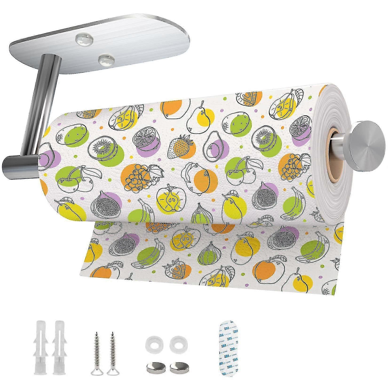 Portarotolo da cucina sottopensile autoadesivo o forabile, portarotolo di carta per bagno e cucina, argento