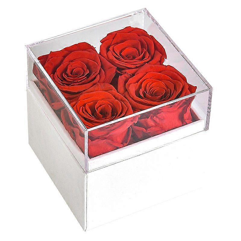 箱に入ったバラの保存 - 彼女と母へのバレンタインデーギフト、誕生日プレゼント用のバラの花の装飾4点、アクリルカバー付きの白い箱にケース入り