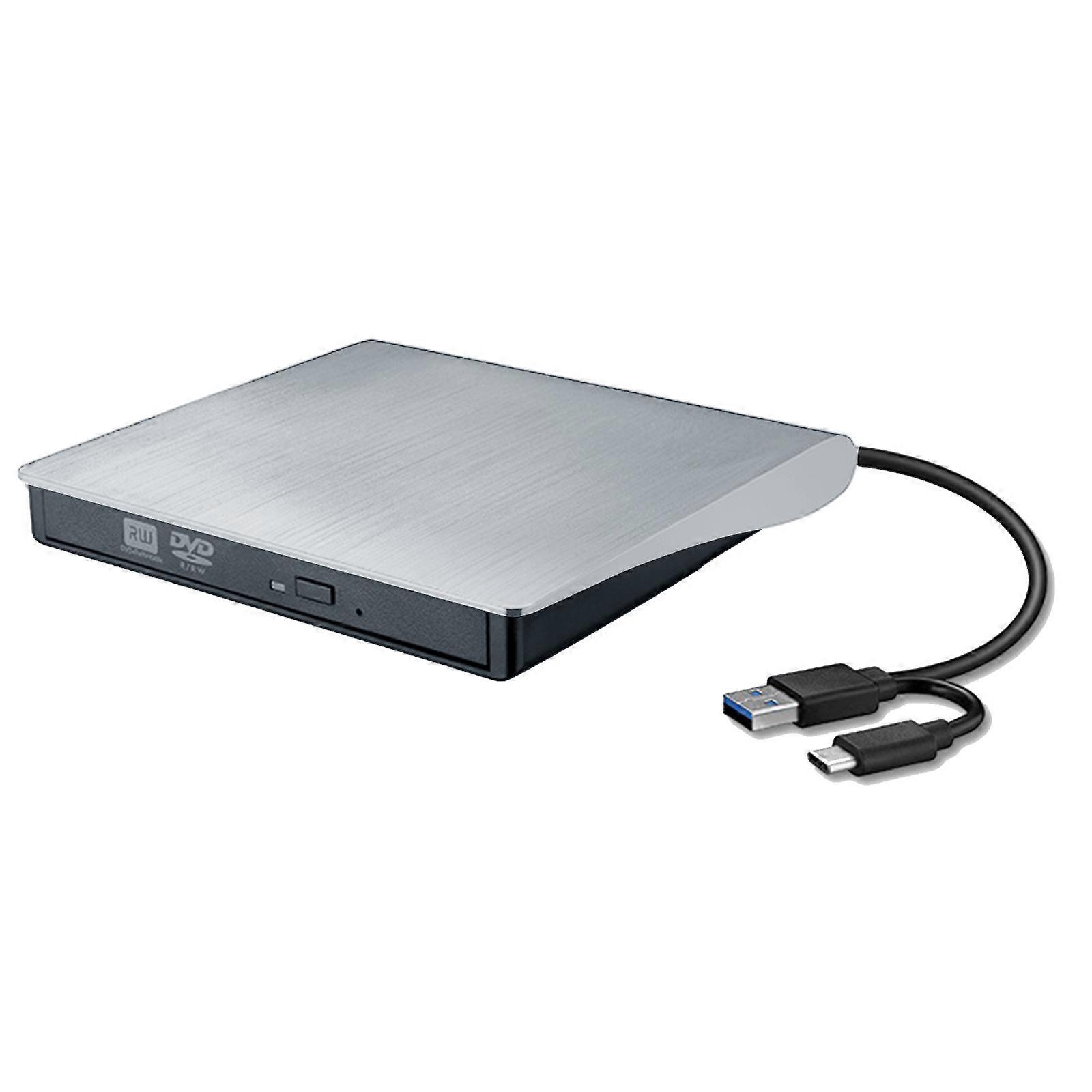 Multiple Platform DVD Player Compatible External DVD Drive, Highly Speed USB 3.0/Type C Optical Drives for PC,  Silver