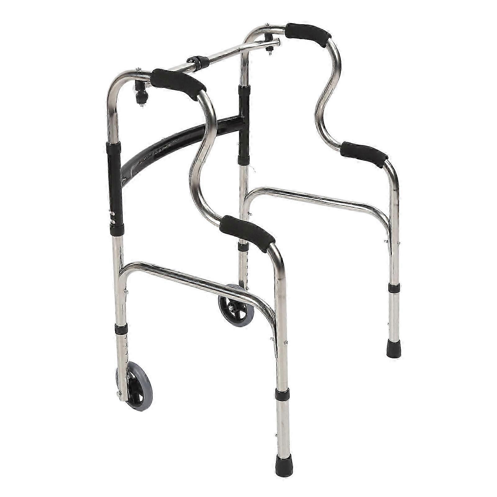 Senior Folding Walker with Wheels: 6-Level Height Adjust, Stainless Steel & 4-Leg Support