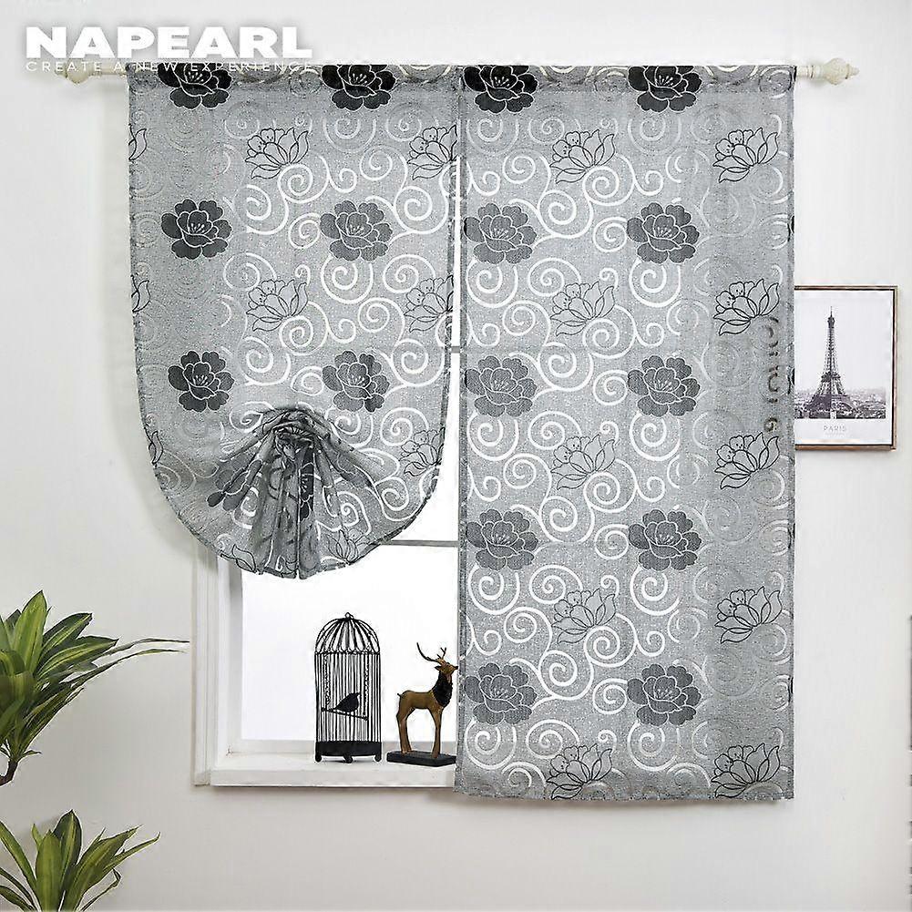 1 PC NAPEARL Fashion Flower-patterned Window Short Tulle Curtain Kitchen Bedroom Drawstring Curtain