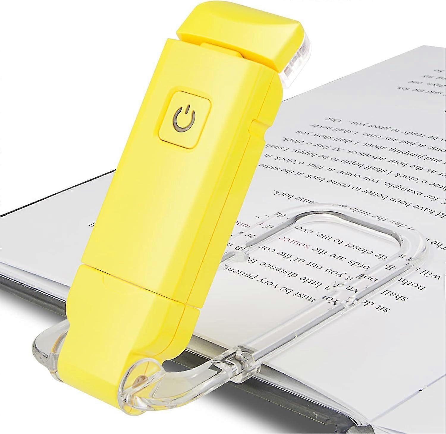 Reading Light USB Rechargeable LED Reading Light with Clip for Reading on Bed 3 Adjustable Brightness Levels Mini Foldable Clip,Travel,Yellow10.5cm*