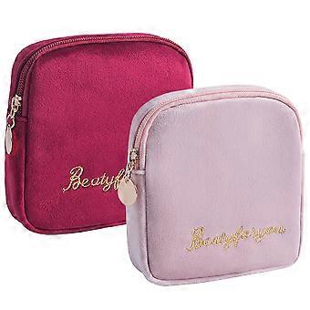 Elegancki osobisty organizer, przenośny schowek na serwetki z pluszowej tkaniny z zamkiem błyskawicznym do podróży i na zewnątrz, idealny rozmiar przenośności dla nastolatek (2 sztuki)