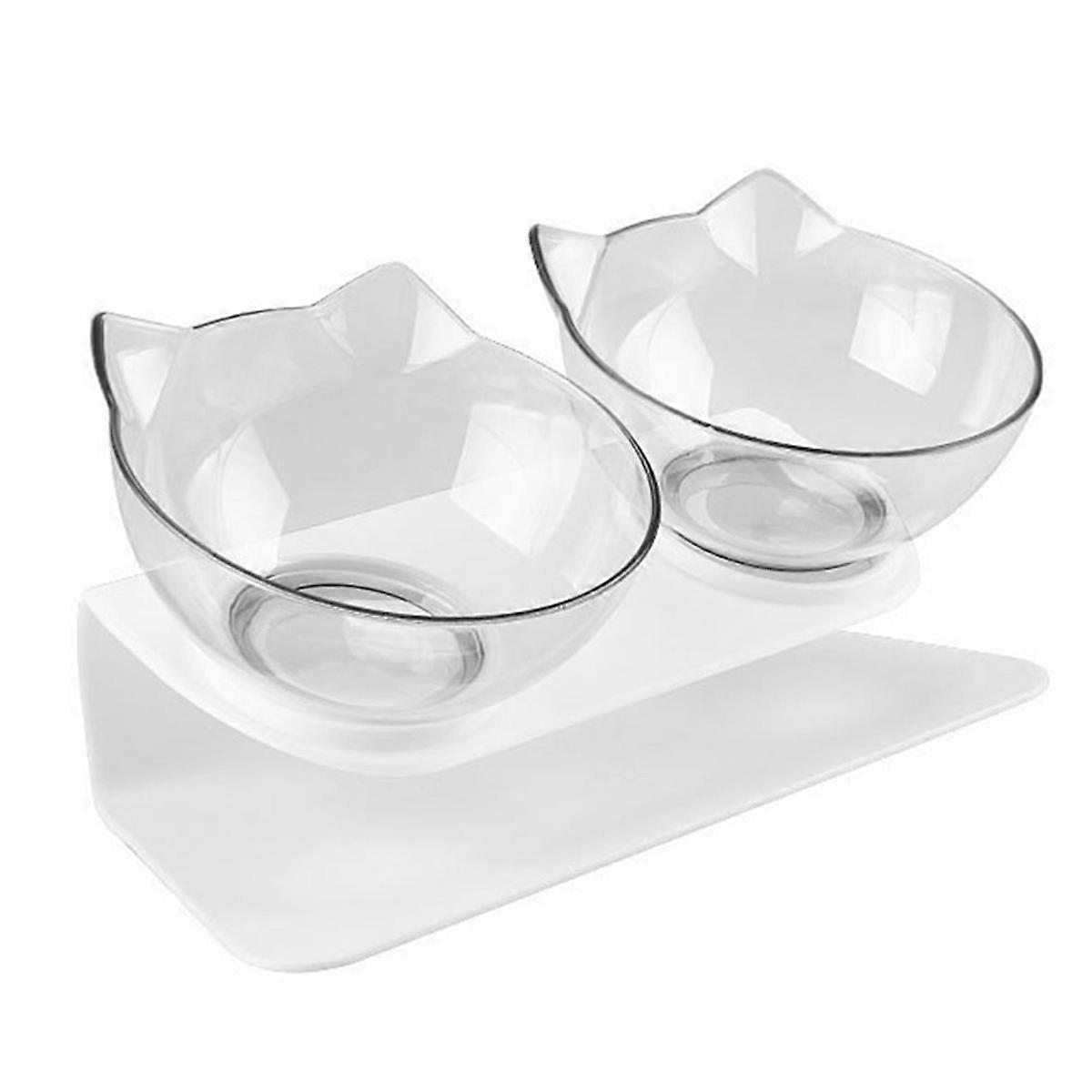 Anti-Slip Double Layer Cat Bowl And Dog Bowl With Stand Transparent
