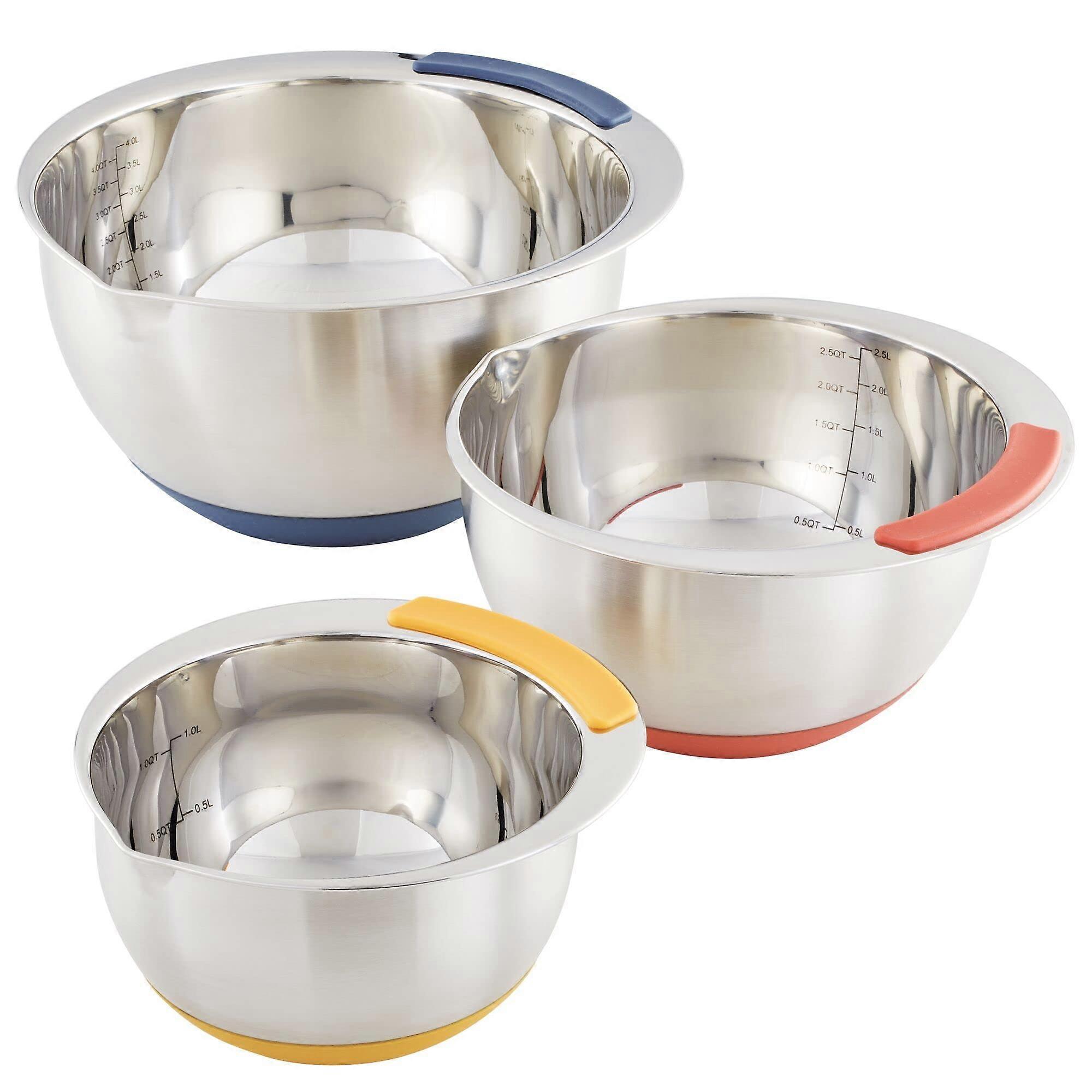 3 Piece Stainless Steel Mixing Nesting Bowls Set with Lids, Non-Slip Base, Dishwasher Safe, Kitchen Storage Solution