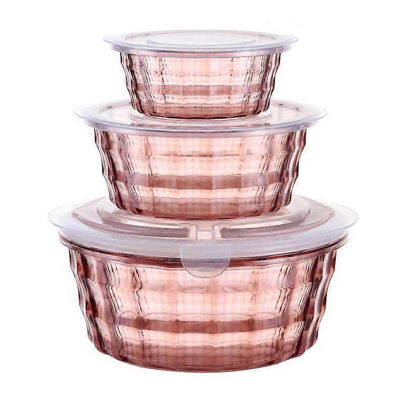 Set of 3 BPA Free Pink Salad Bowls with Lids and Handles, Meal Prep Plastic Food Storage Containers, Nesting Lunch Bowls