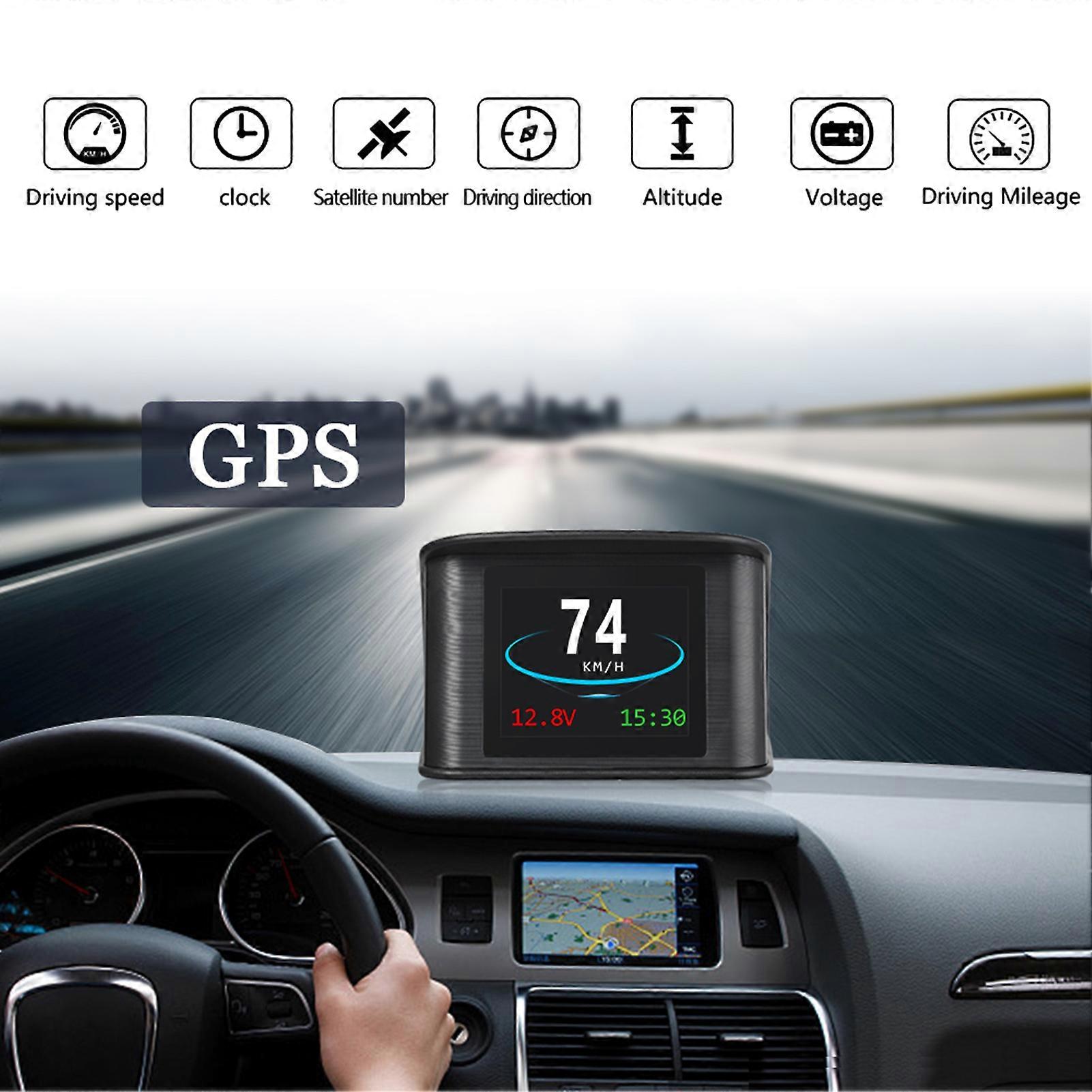 Head up display for vehicles featuring overspeed and voltage alarm
