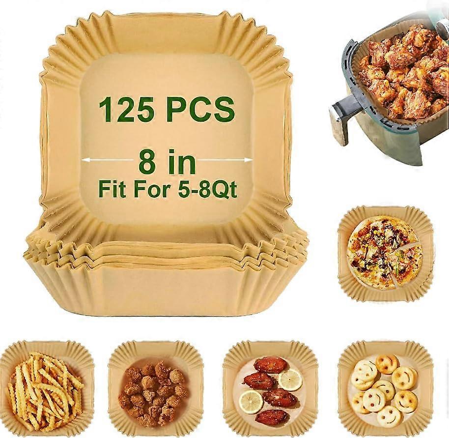 125-Pack 8-Inch Square Air Fryer Liners, Non-Stick Parchment Paper for Easy Clean Up and Cooking Compatibility