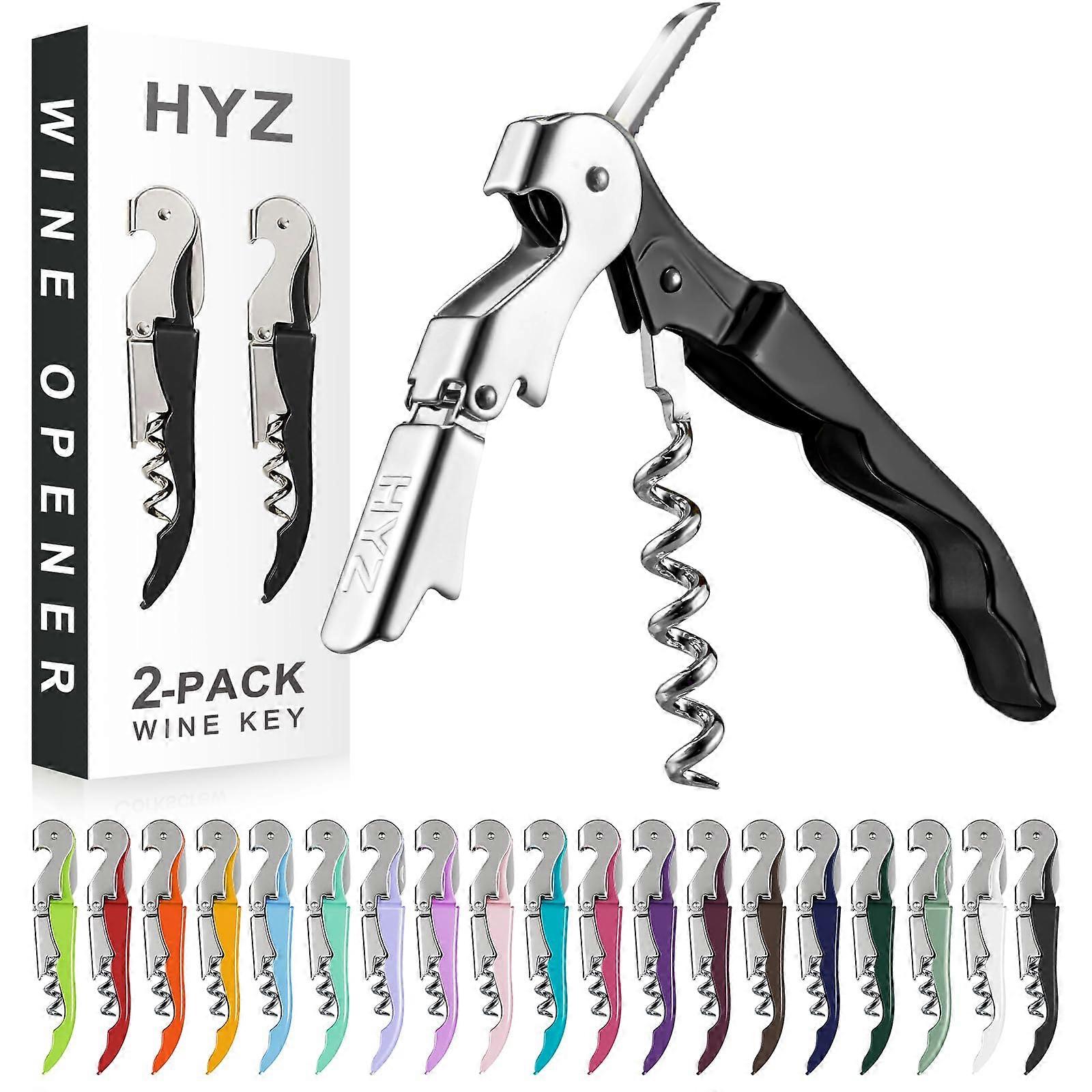 2-Pack Wine Opener Waiter Corkscrew with Foil Cutter, Double Hinged Manual Wine Key for Servers and Bartenders - Black