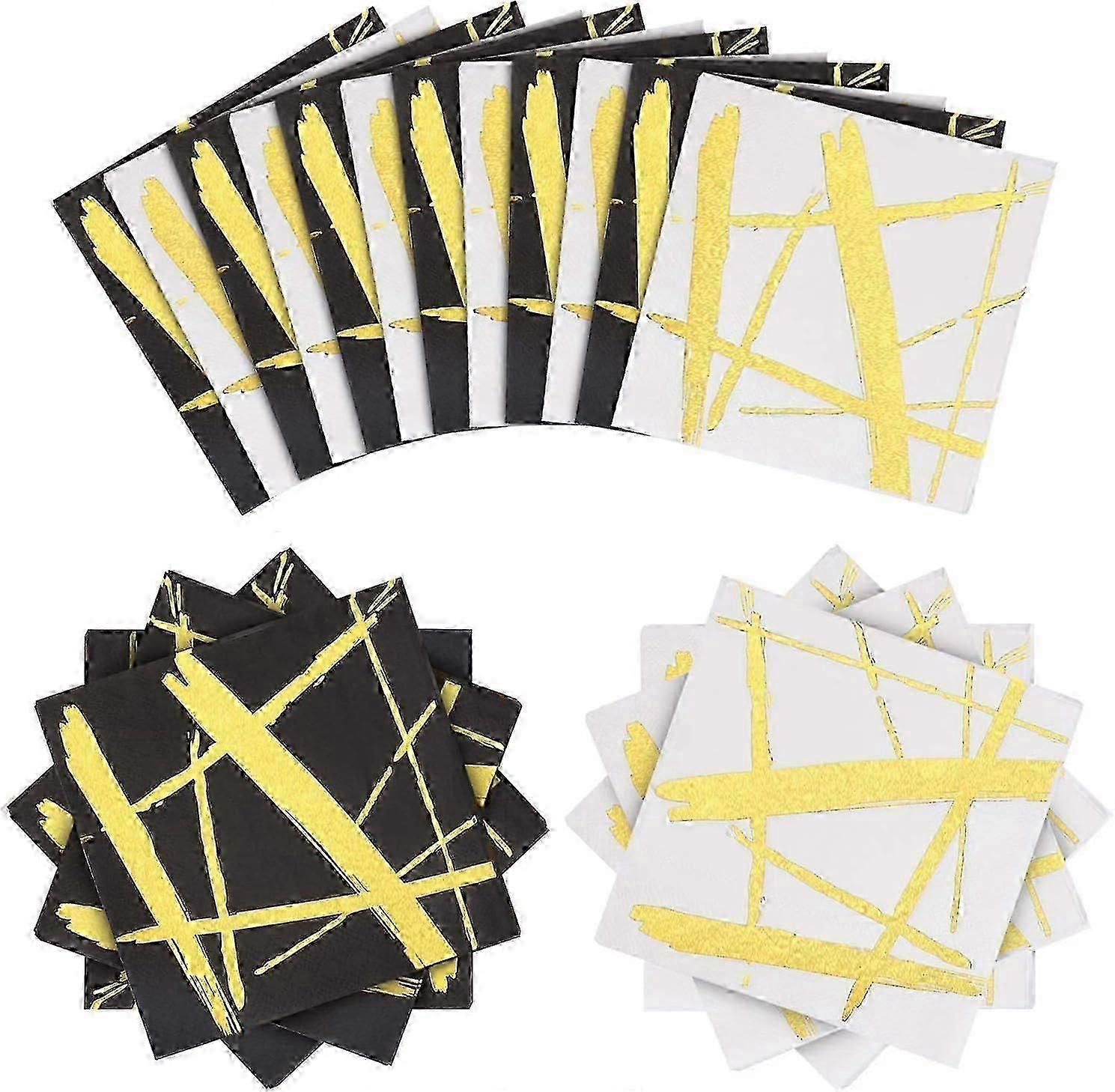 عبوة من 120 مناديل خطوط ذهبية غداء ورق كوكتيل رقائق ذهبية منديل ورقي يمكن التخلص منه