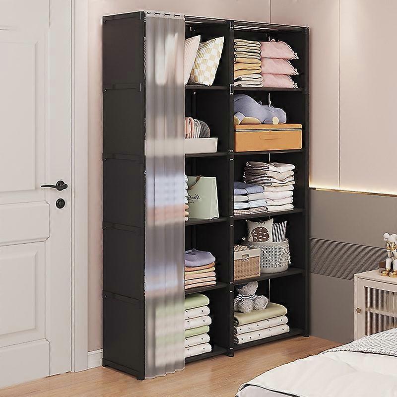 6 Layers Double Row Storage Rack for Kids Room Living Room Dust Proof Bookshelf with Curtain