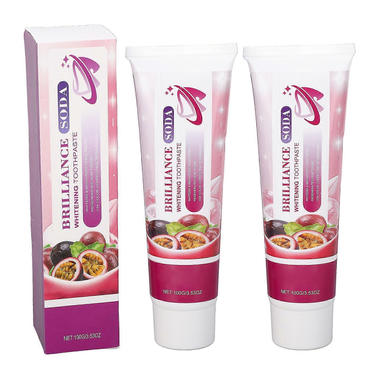 2pcs Whitening V34 Color Correcting Passion Fruit Regenerates Gum Tissue Stain Removal Toothpaste 100g