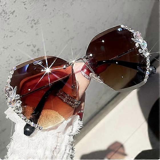 2023 Luksusowy projekt marki Vintage bezramkowe okulary przeciwsłoneczne z kryształu górskiego Kobiety Moda męska Gradient Lens Okulary przeciwsłoneczne Okulary przeciwsłoneczne Odcienie dla kobiet