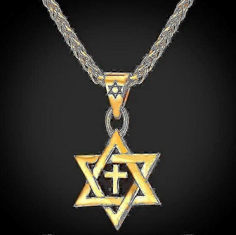 Collier pendentif croix étoile de David en métal plaqué or Cultiste juif classique 2024