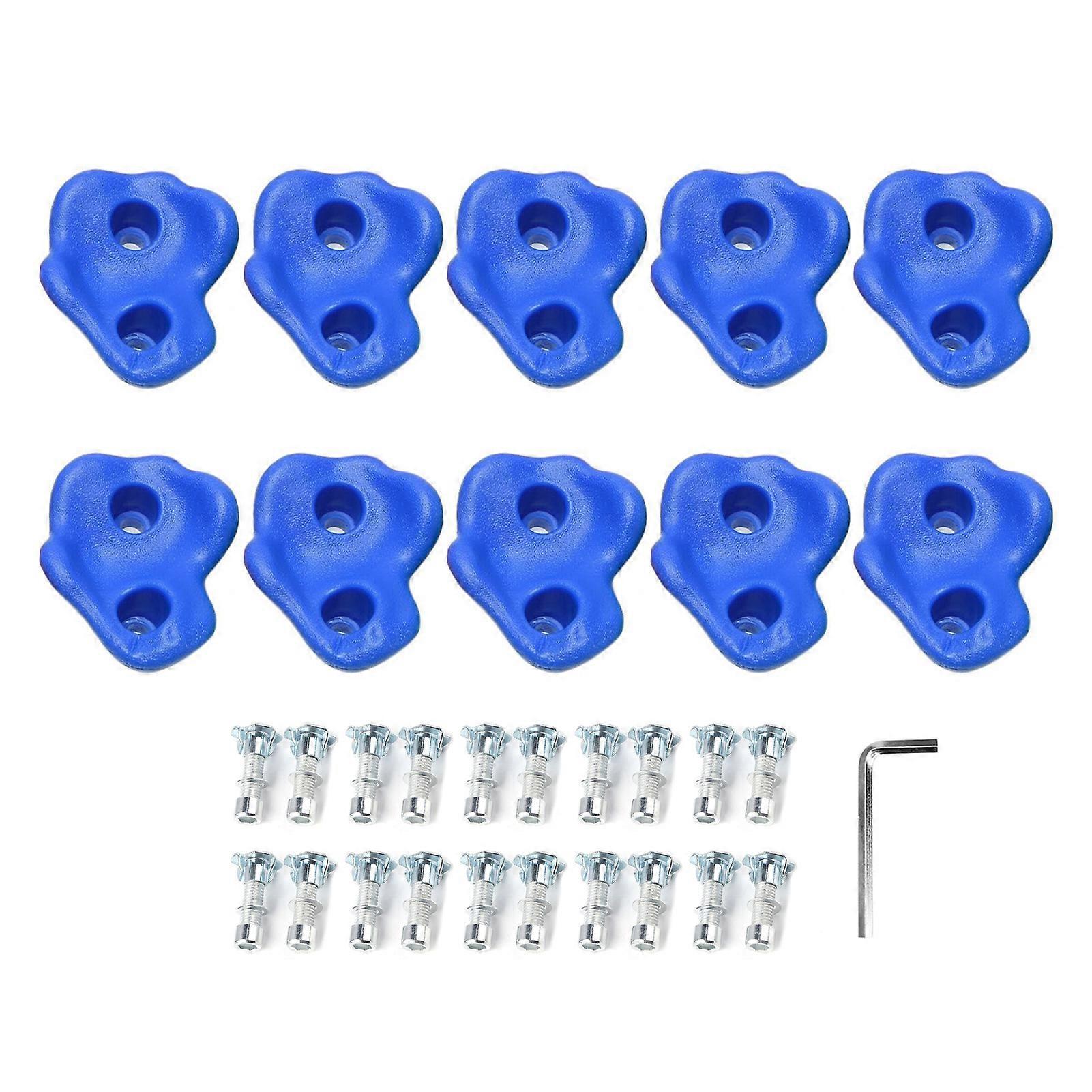 10PCS Rock Climbing Holds PE Ergonomic Comfortable Hand Feeling Climbing Rock Wall Grips for Indoor Outdoor Blue