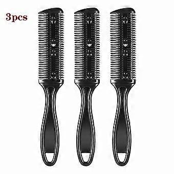Pente Cortador de Cabelo, Pente Aparador de Corte de Cabelo Duplo Lado Com Lâmina De Aço Inox, Pacote De 3 (Preto)