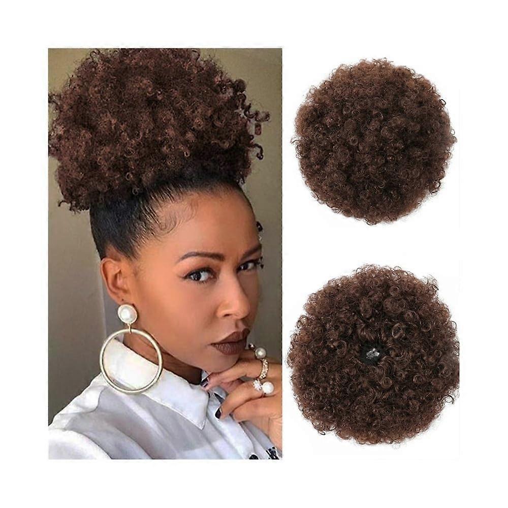 Hair Bun Hairpiece Kinky Curly Bun Hair Extensions Synthetic Afro Puff Drawstring Ponytail for Black Women Chignon 4 Inch
