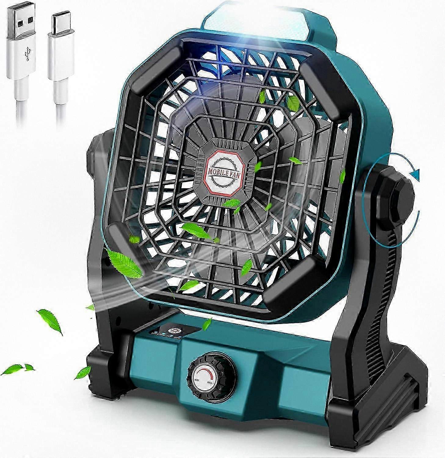 Battery Powered Portable Fan with LED Light, 10400mAh Rechargeable Small and Quiet Camping Fan for Outdoor Use, Personal Desk Cooling Fan wi