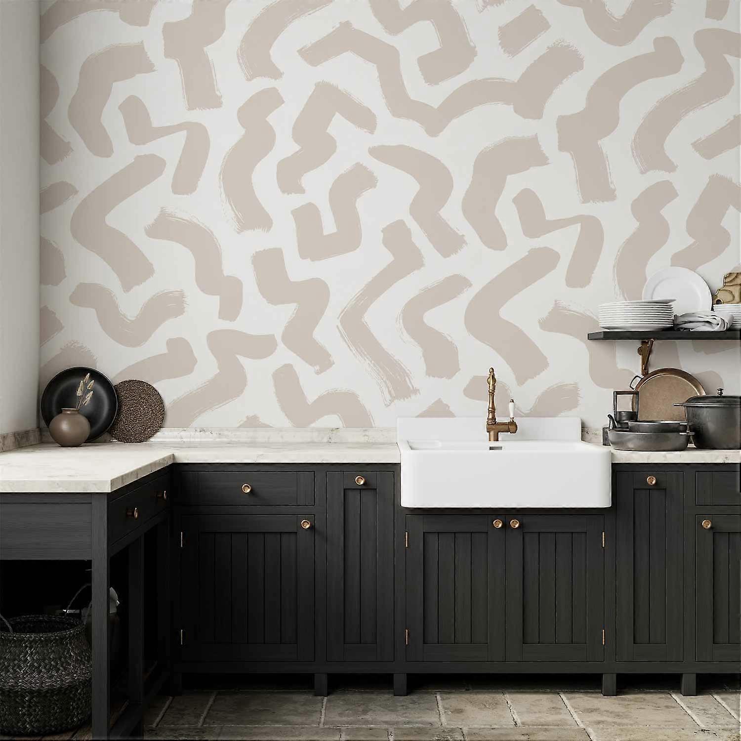 Photo Wallpaper - Abstract Composition - Beige Pattern in Shapes on White Background