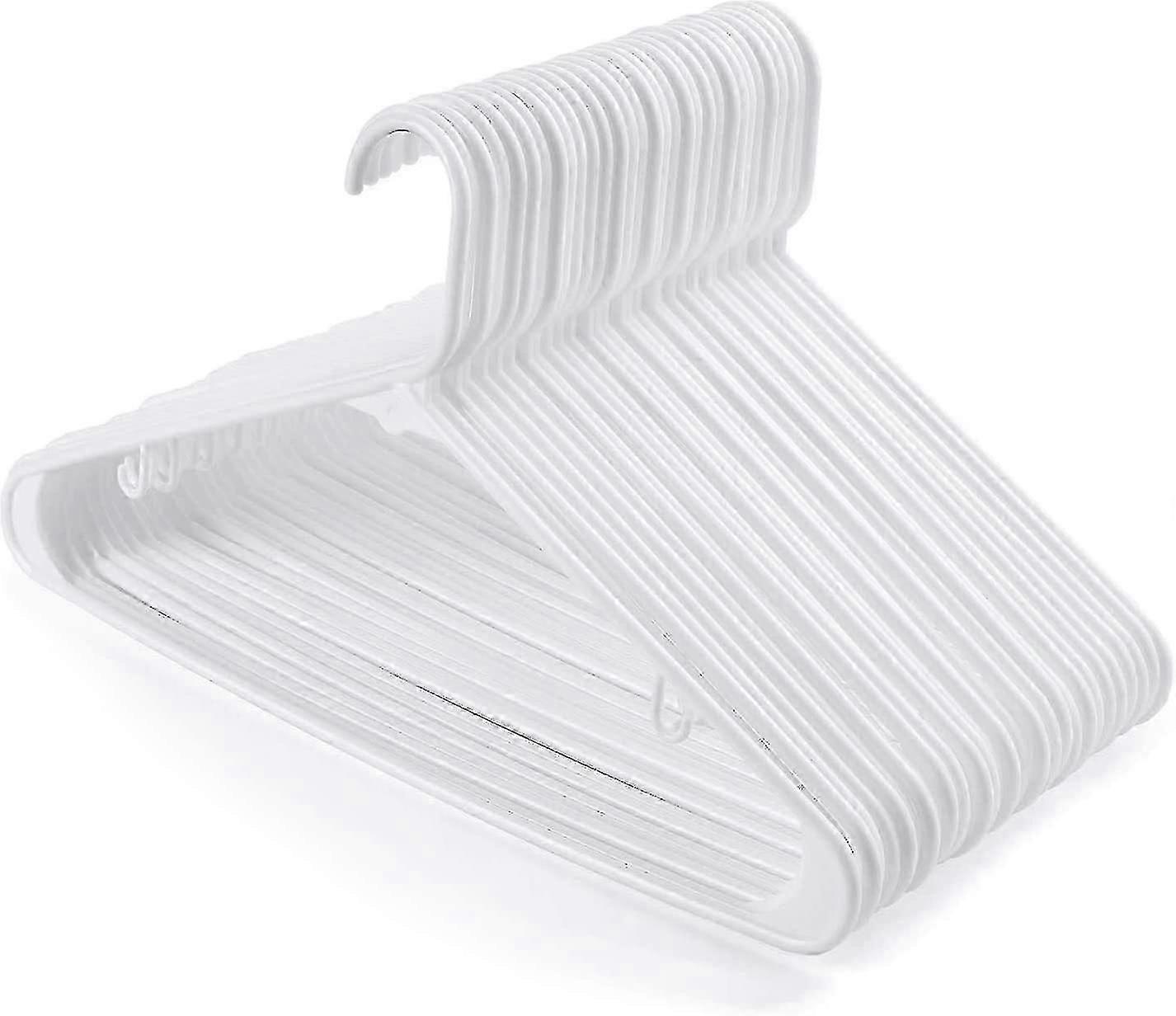 24 شماعات بلاستيكية مع خطافات بنطلون، تصميم مسننة موفر للمساحة، شماعات ملابس متينة غير قابلة للانزلاق، طقم أبيض 42 سم
