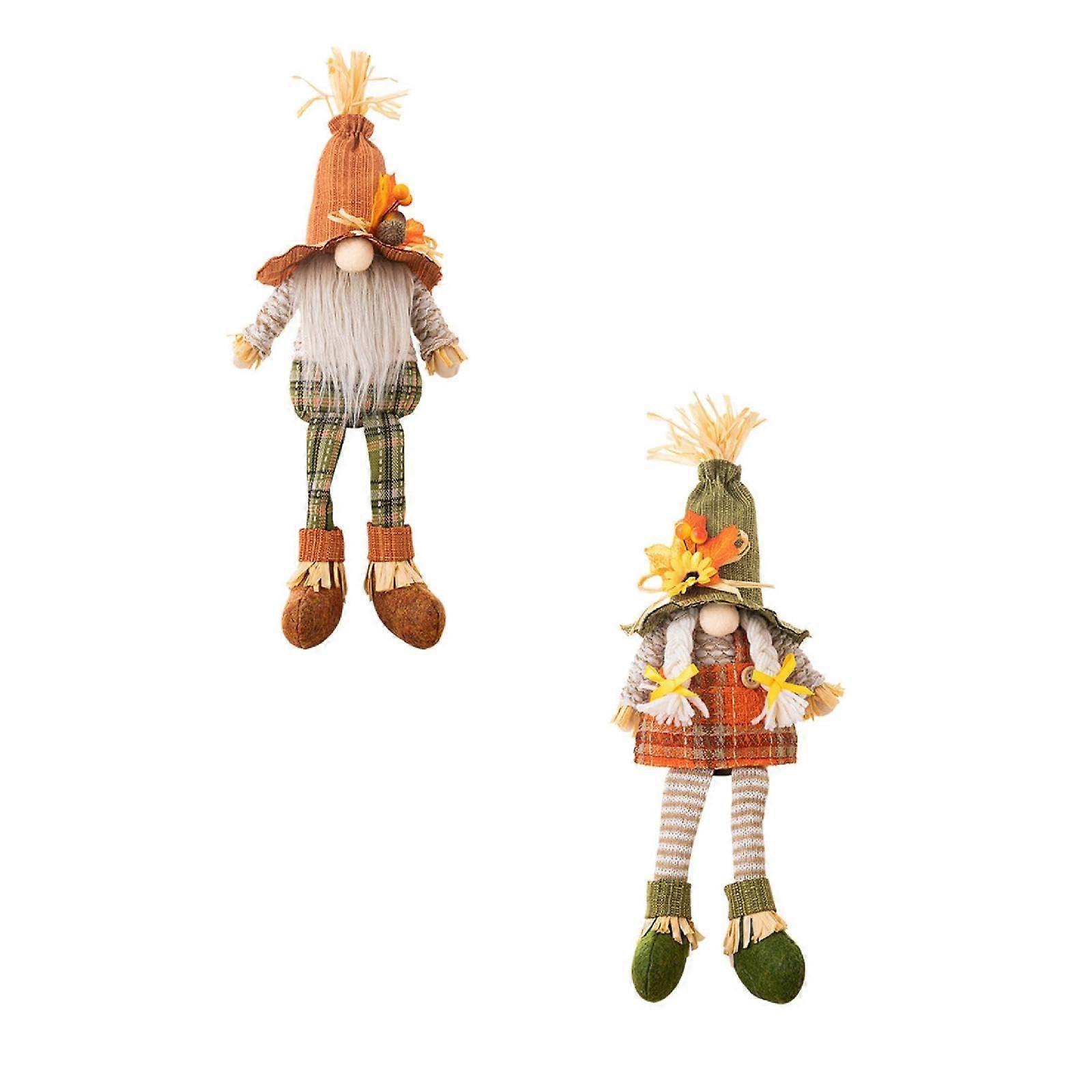 Handcrafted Swedish Tomte Gnomes for Fall Decor, Thanksgiving, Plush Figures with Maple Leaves, Wooden Forms, 2 Sizes