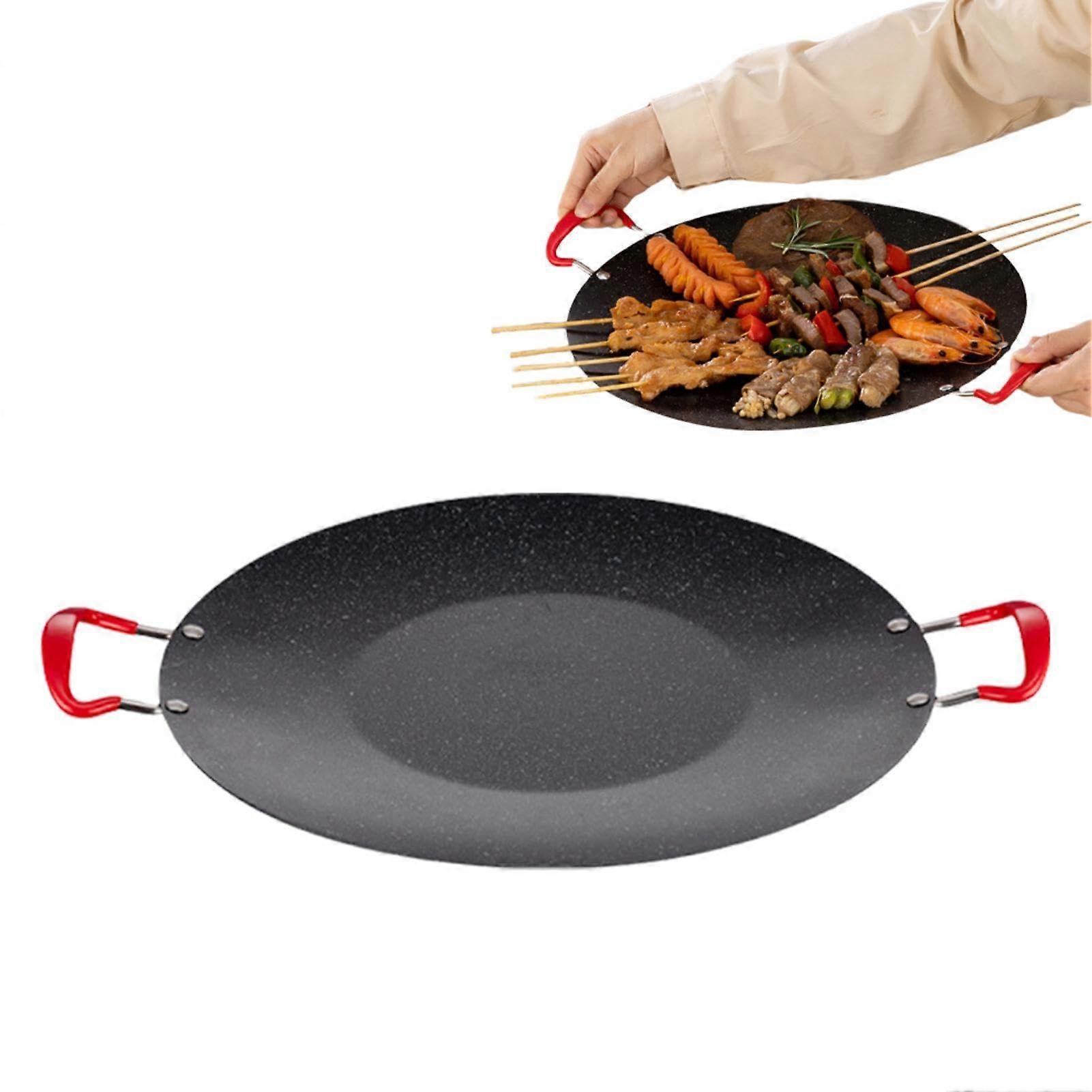 BBQ Grill Pan - Heavy Duty Non-Stick Round Griddle for Stovetop Cooking, 38cm Korean Barbecue Grill with Handle for Camping and Tailgating