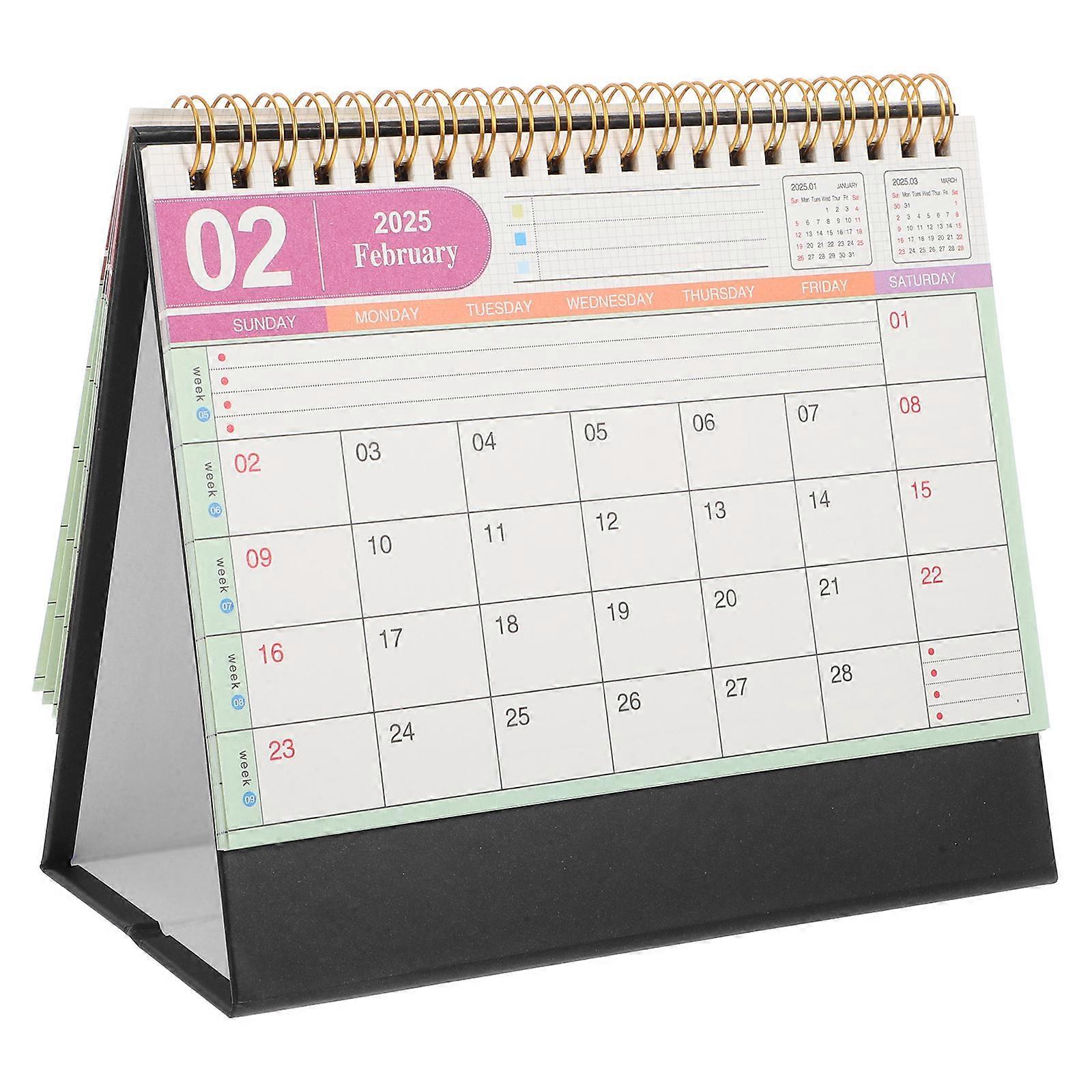 Flip Desk Calendar 2025 with Metal Ring Binding for Office Use