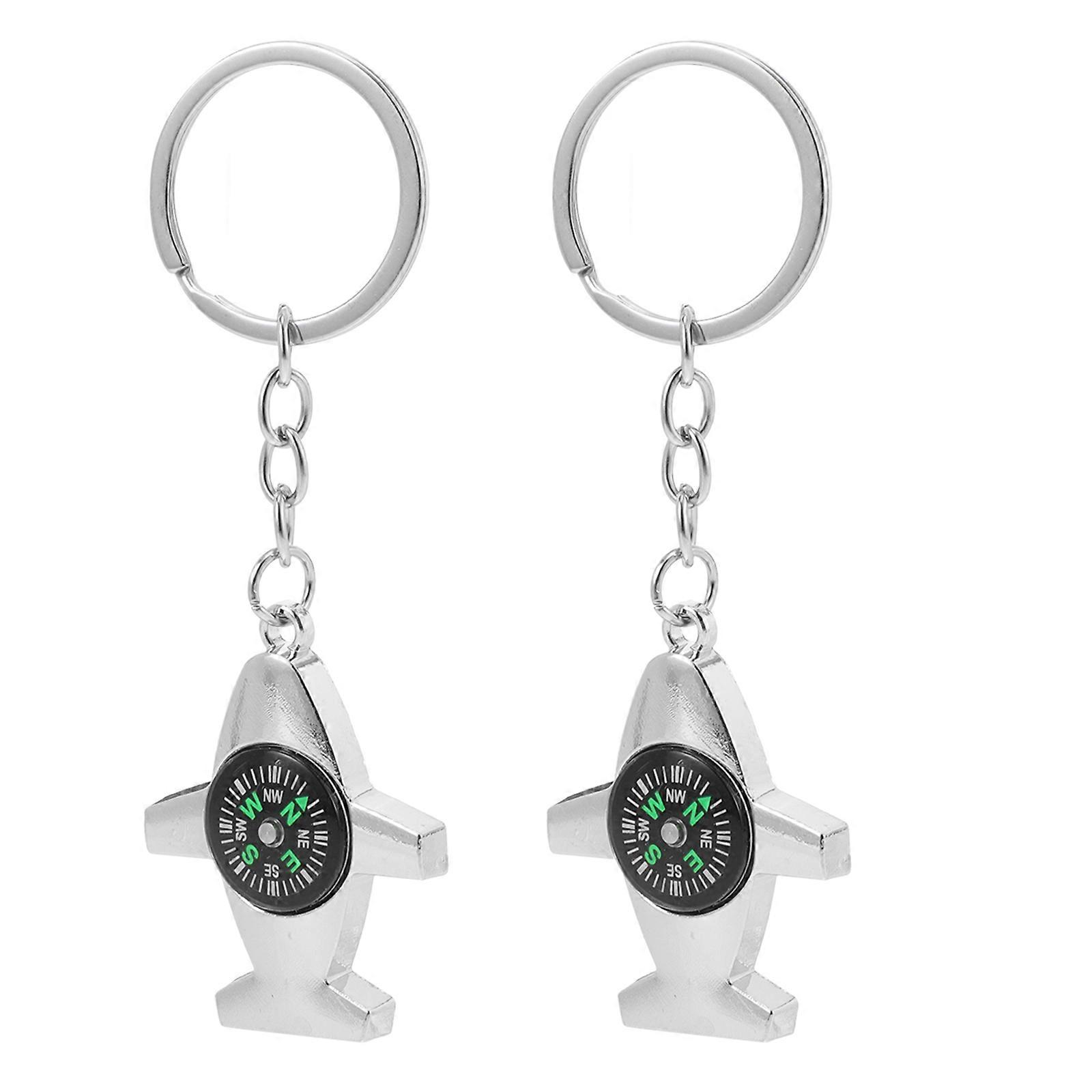 Compass Key Chain Aircraft Shape Key Ring For Aviation Enthusiasts Navigation 2Pcs